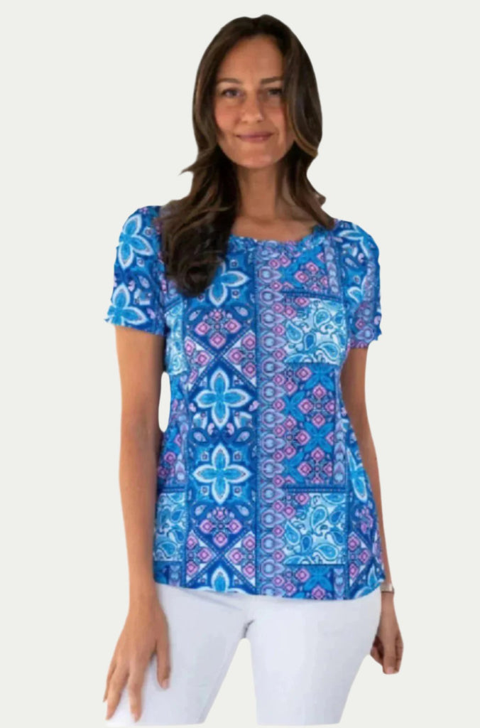 Short Sleeve Blue Pattern Top 